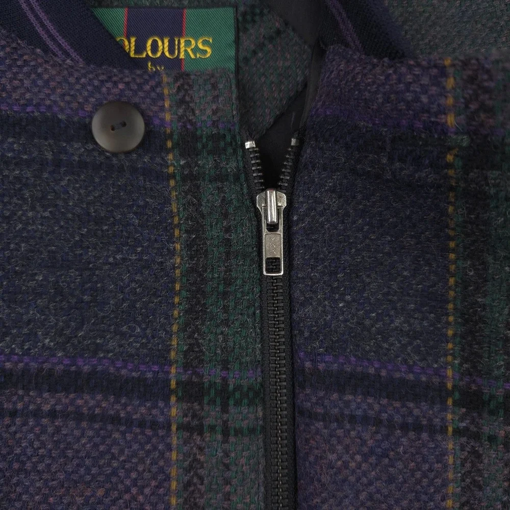 Colours By Alexander Julian Jacket Mens Medium Green Plaid Wool Bomber Lined
